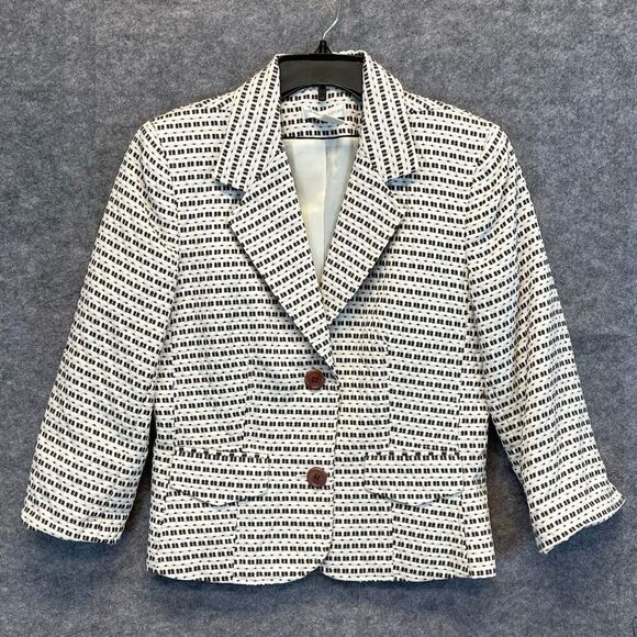 WORTHINGTON Jacket Women's Size 10 Ivory Brown Tweed Blazer Lined Two-Button - Picture 1 of 13
